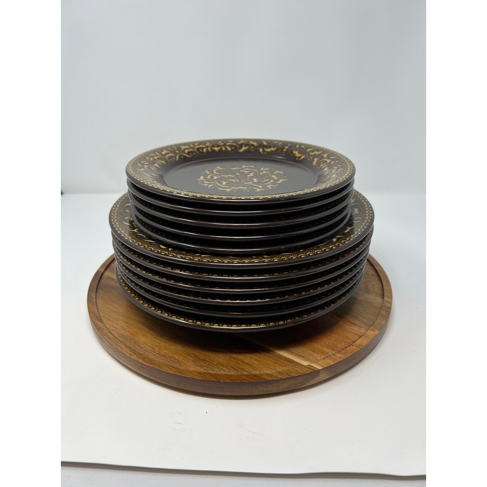 Vintage Dark Brown Gold Medallion Pattern Charger Plates Set‎ of 5  Decorative - Picture 14 of 14